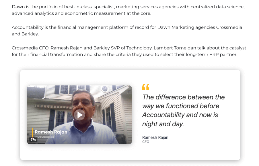 Embedded video on Accountability's website example.