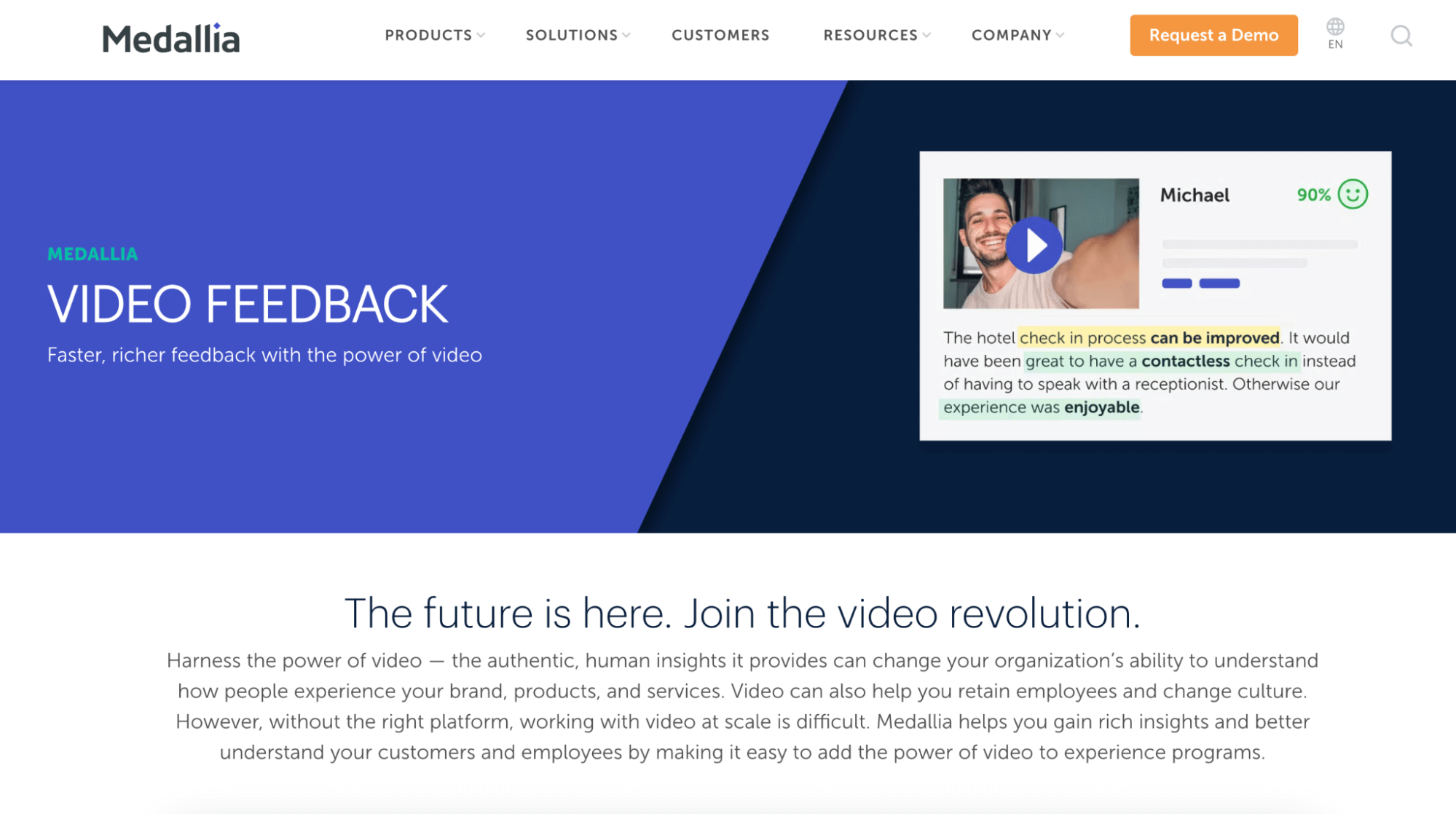 Medallia homepage.